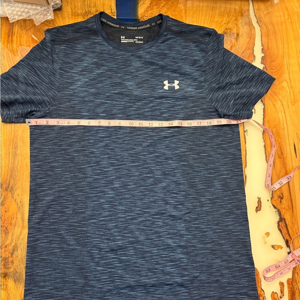 Under Armour HeatGear Fitted Athletic Shirt Mens Large Blue Training Tee - Picture 5 of 6